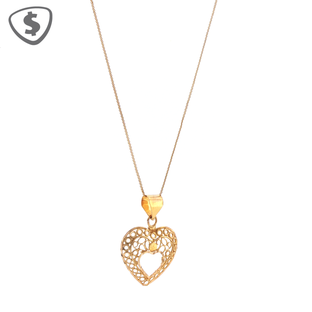 22ct Yellow Gold Filigree Heart Pendant Charm Necklace