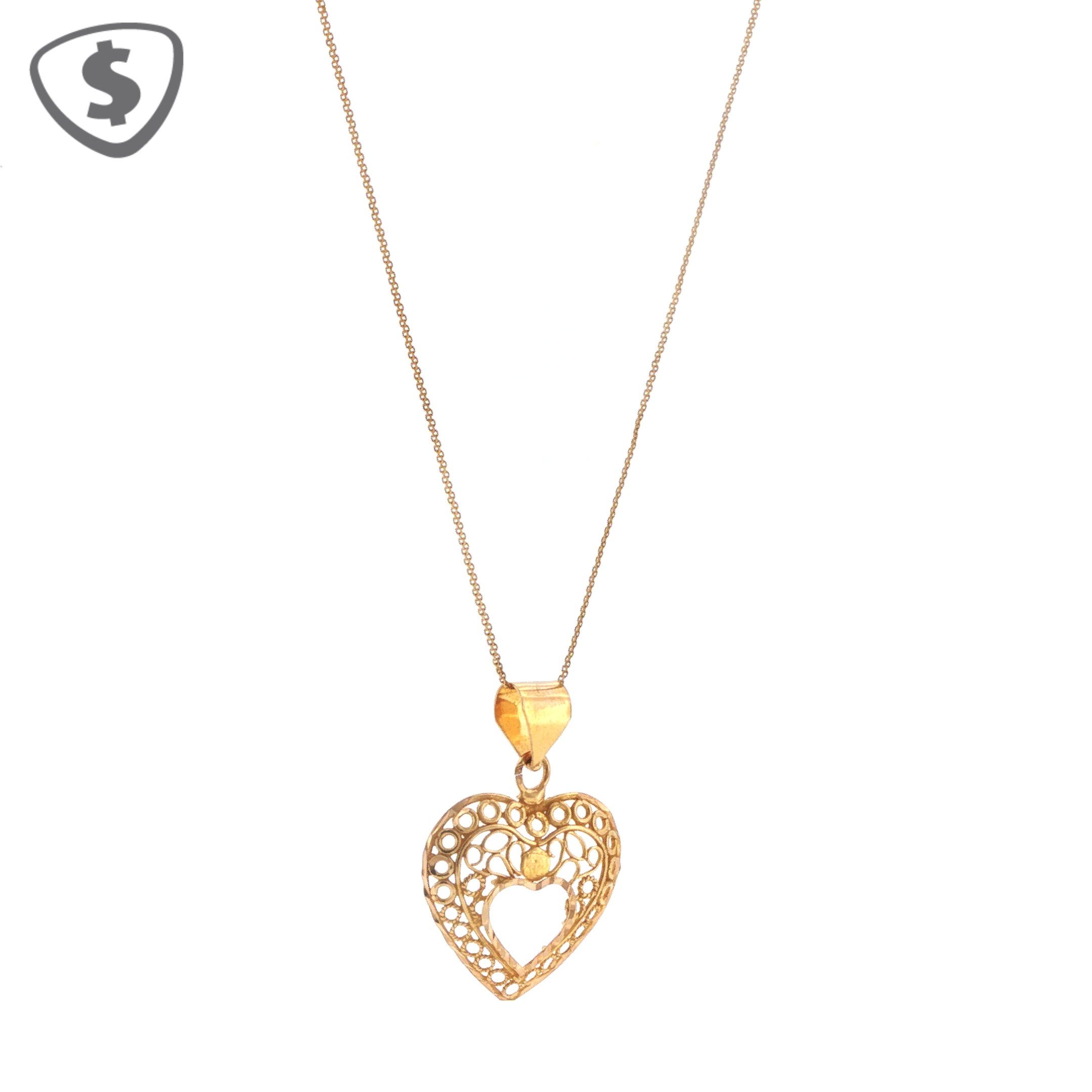 22ct Yellow Gold Filigree Heart Pendant Charm Necklace