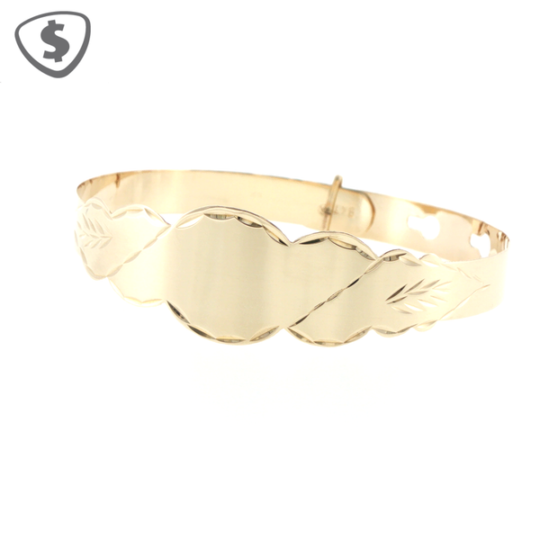 9ct Yellow Gold Engraved Leaf Motif Adjustable Baby Bangle