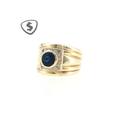 9ct Yellow Gold Royal Blue Sapphire Grooved Signet Ring