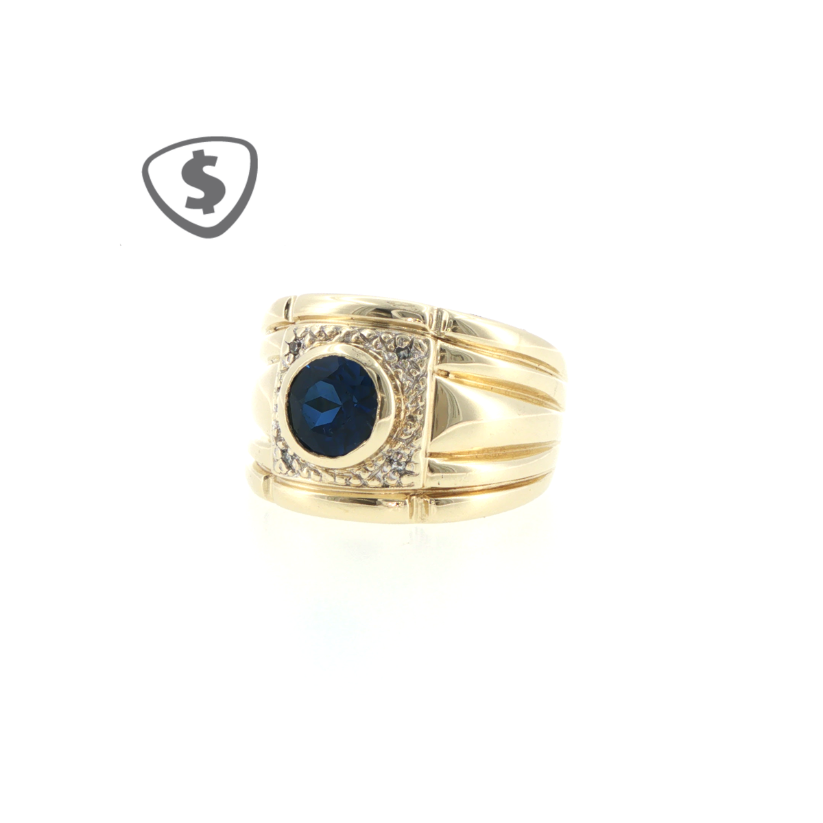 9ct Yellow Gold Royal Blue Sapphire Grooved Signet Ring