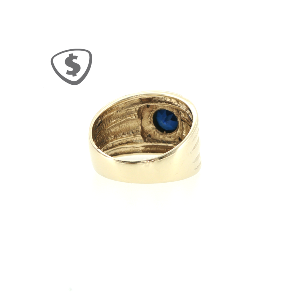 9ct Yellow Gold Royal Blue Sapphire Grooved Signet Ring