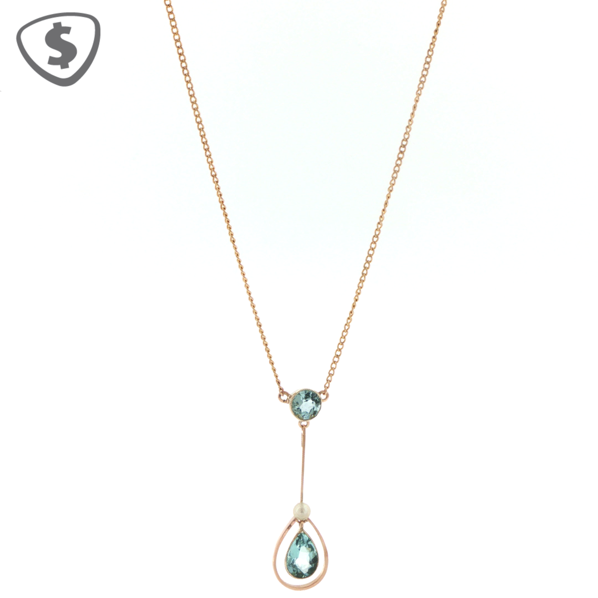 Aquamarine Y-Drop Necklace in 9ct Yellow Gold