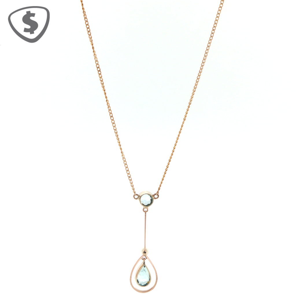 Aquamarine Y-Drop Necklace in 9ct Yellow Gold