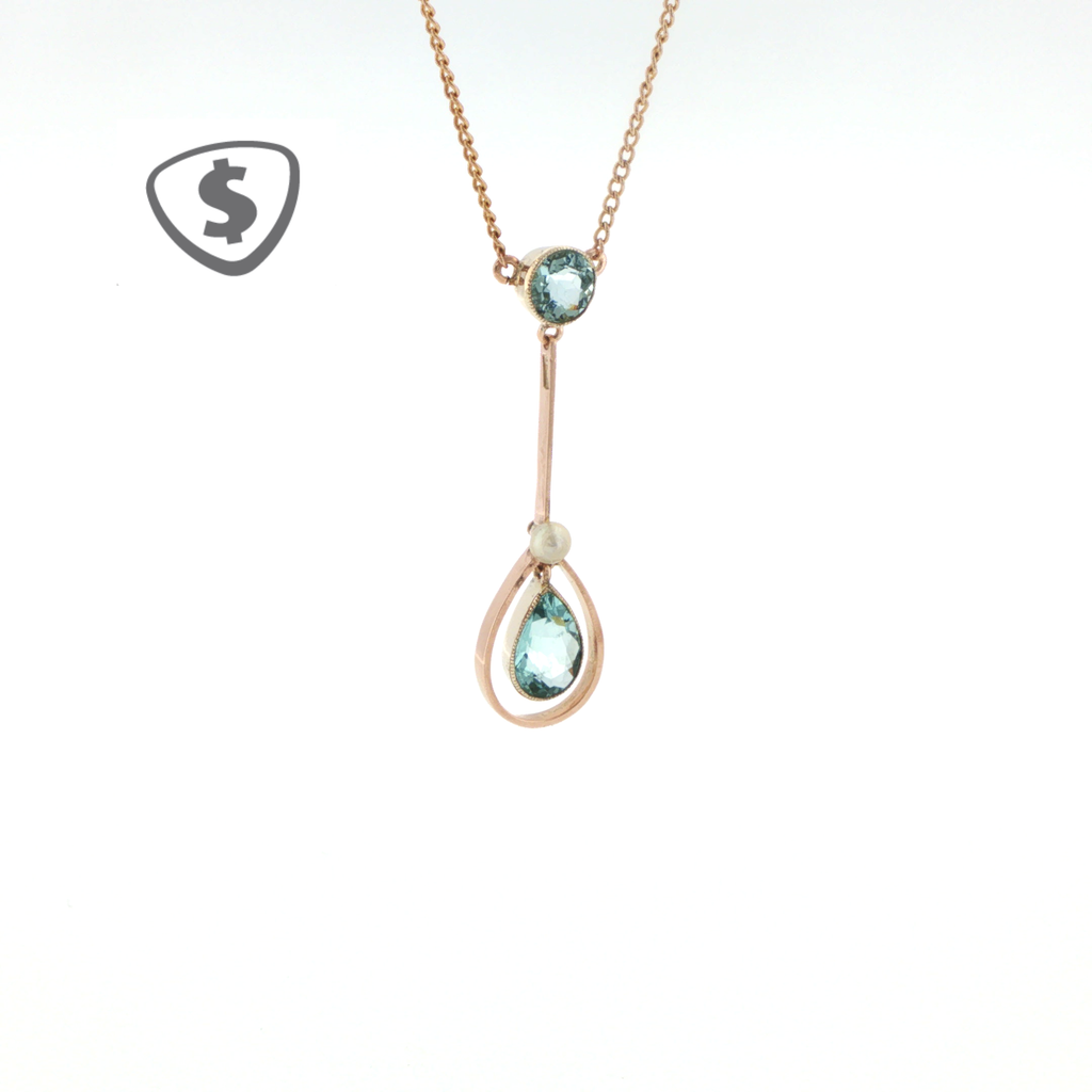 Aquamarine Y-Drop Necklace in 9ct Yellow Gold