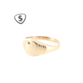 9ct Yellow Gold Ribbed Signet Ring with Diamond Accent