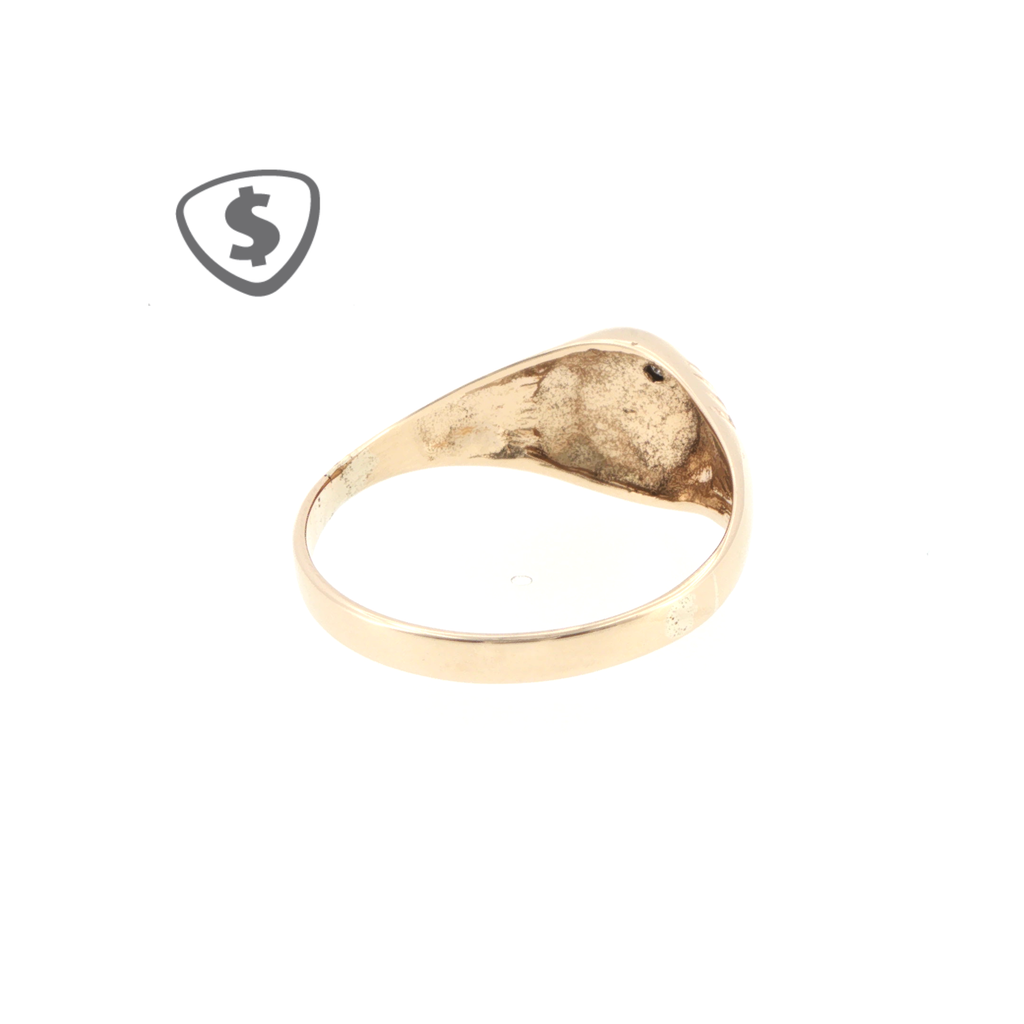 9ct Yellow Gold Ribbed Signet Ring with Diamond Accent
