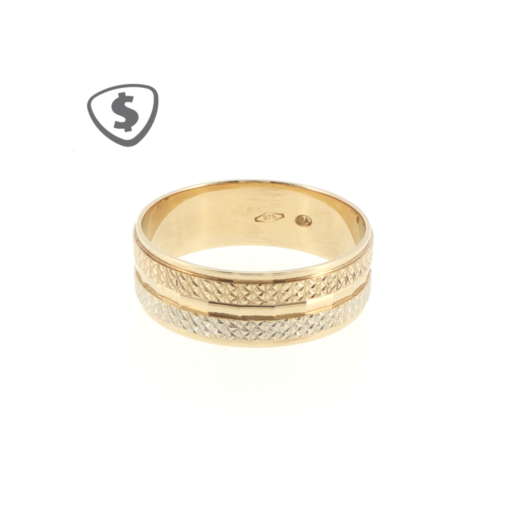Diamond-Cut Patterned 9ct Yellow Gold Band Ring