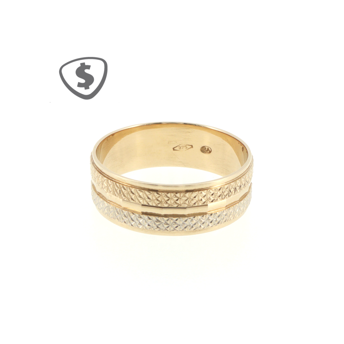 Diamond-Cut Patterned 9ct Yellow Gold Band Ring
