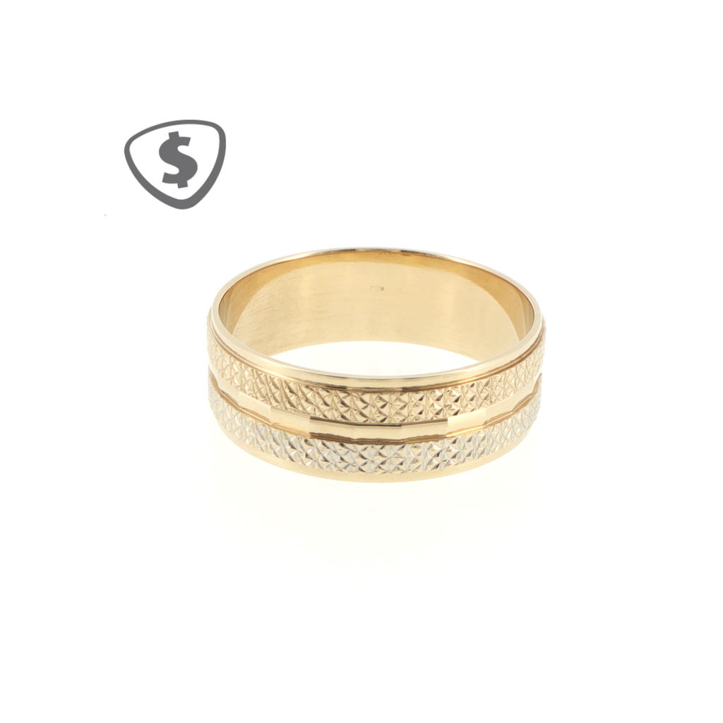 Diamond-Cut Patterned 9ct Yellow Gold Band Ring