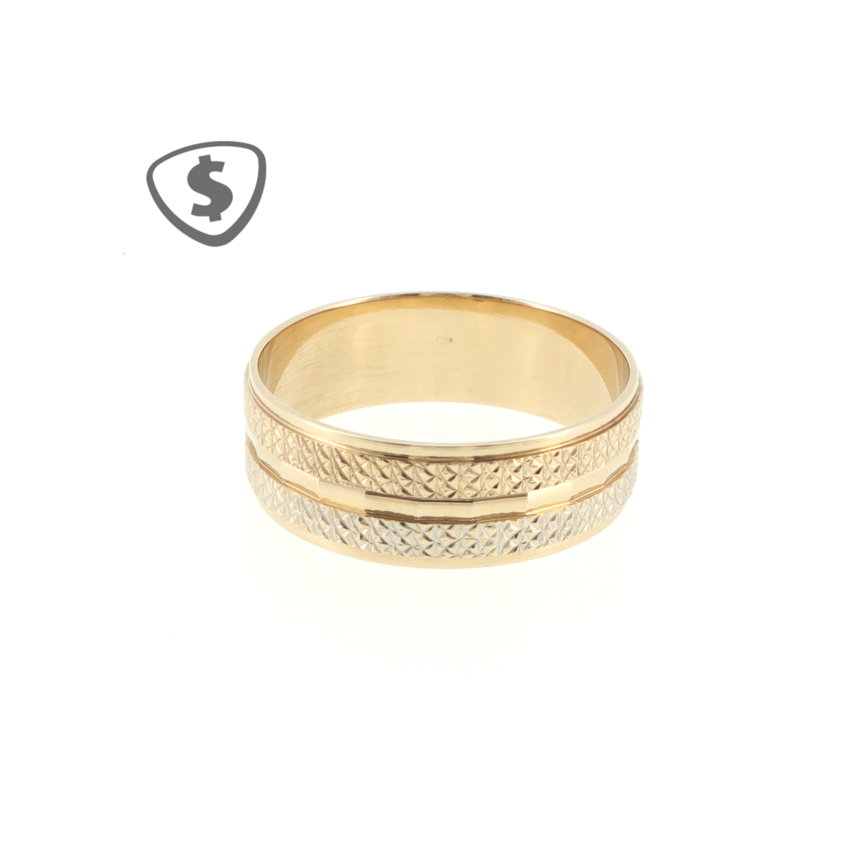 Diamond-Cut Patterned 9ct Yellow Gold Band Ring