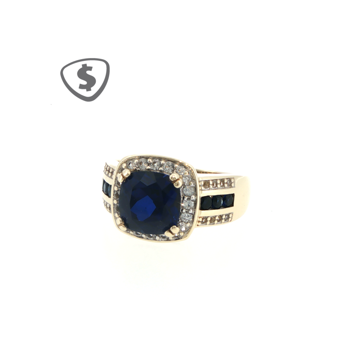 9ct Yellow Gold Royal Blue Sapphire Halo Cocktail Ring