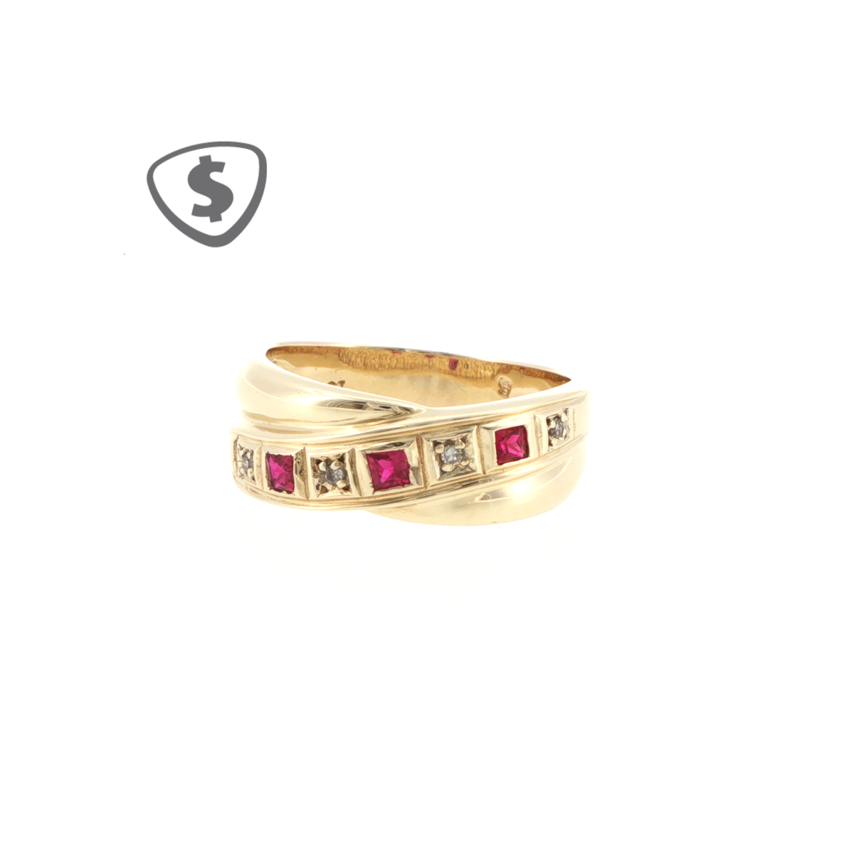 9ct Yellow Gold Ruby and CZ Crossover Ring