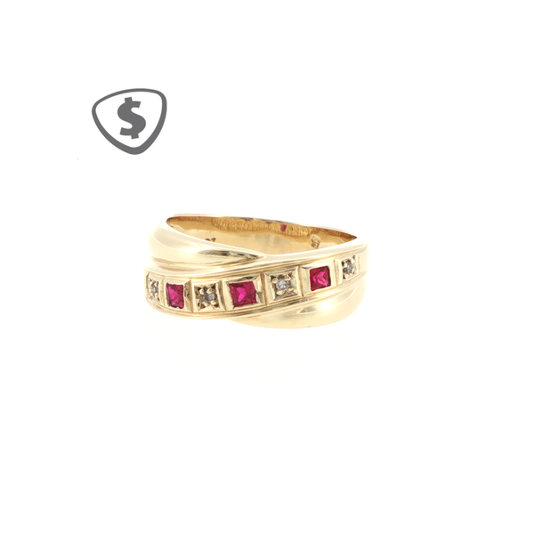 9ct Yellow Gold Ruby and CZ Crossover Ring