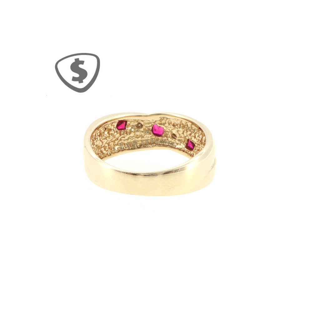 9ct Yellow Gold Ruby and CZ Crossover Ring