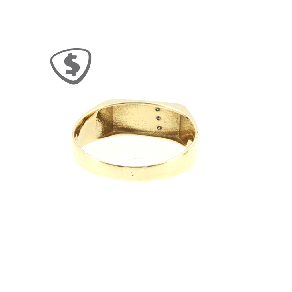 18ct Yellow Gold Ribbed Diamond Signet Ring