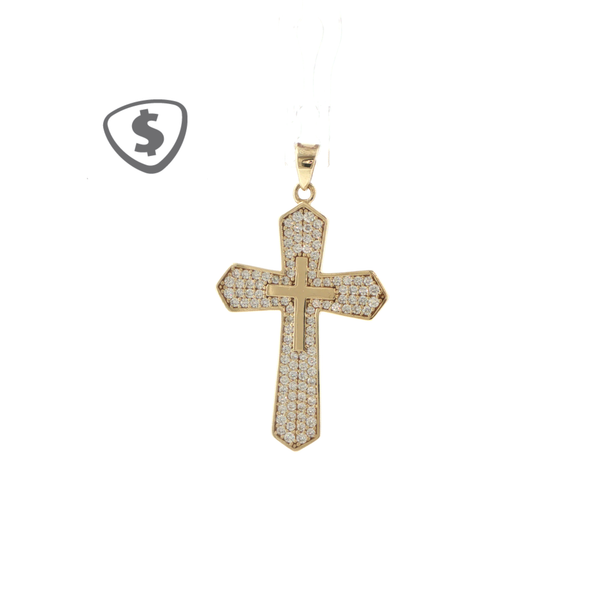 9ct Yellow Gold Pave Layered Cross Pendant
