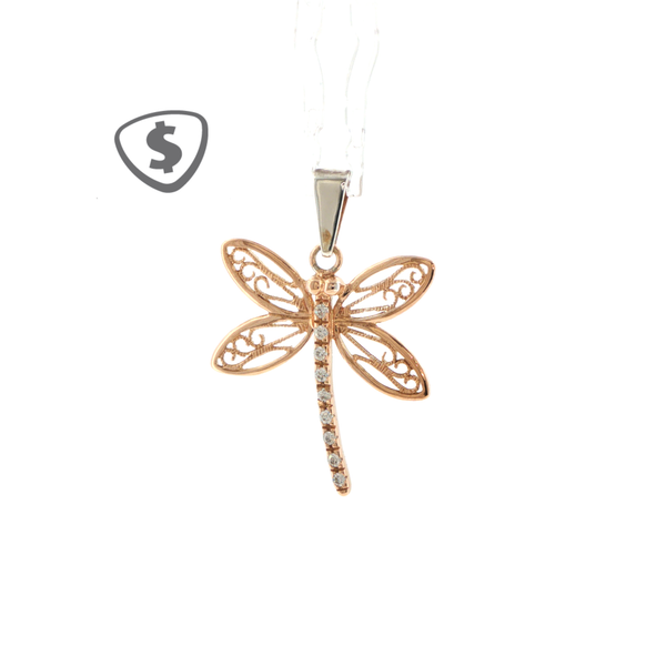 9ct Rose Gold CZ Filigree Dragonfly Pendant