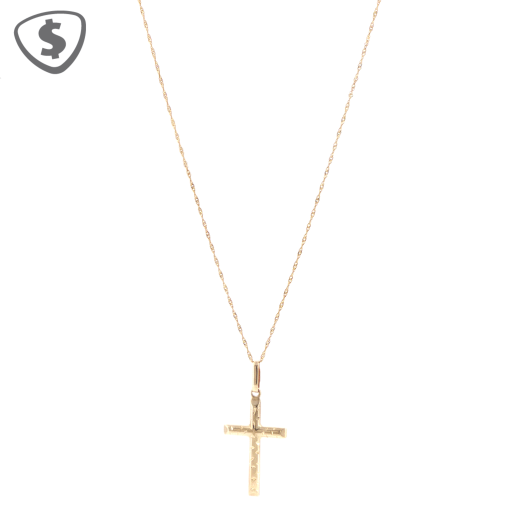 9ct Yellow Gold Textured Cross Pendant Necklace