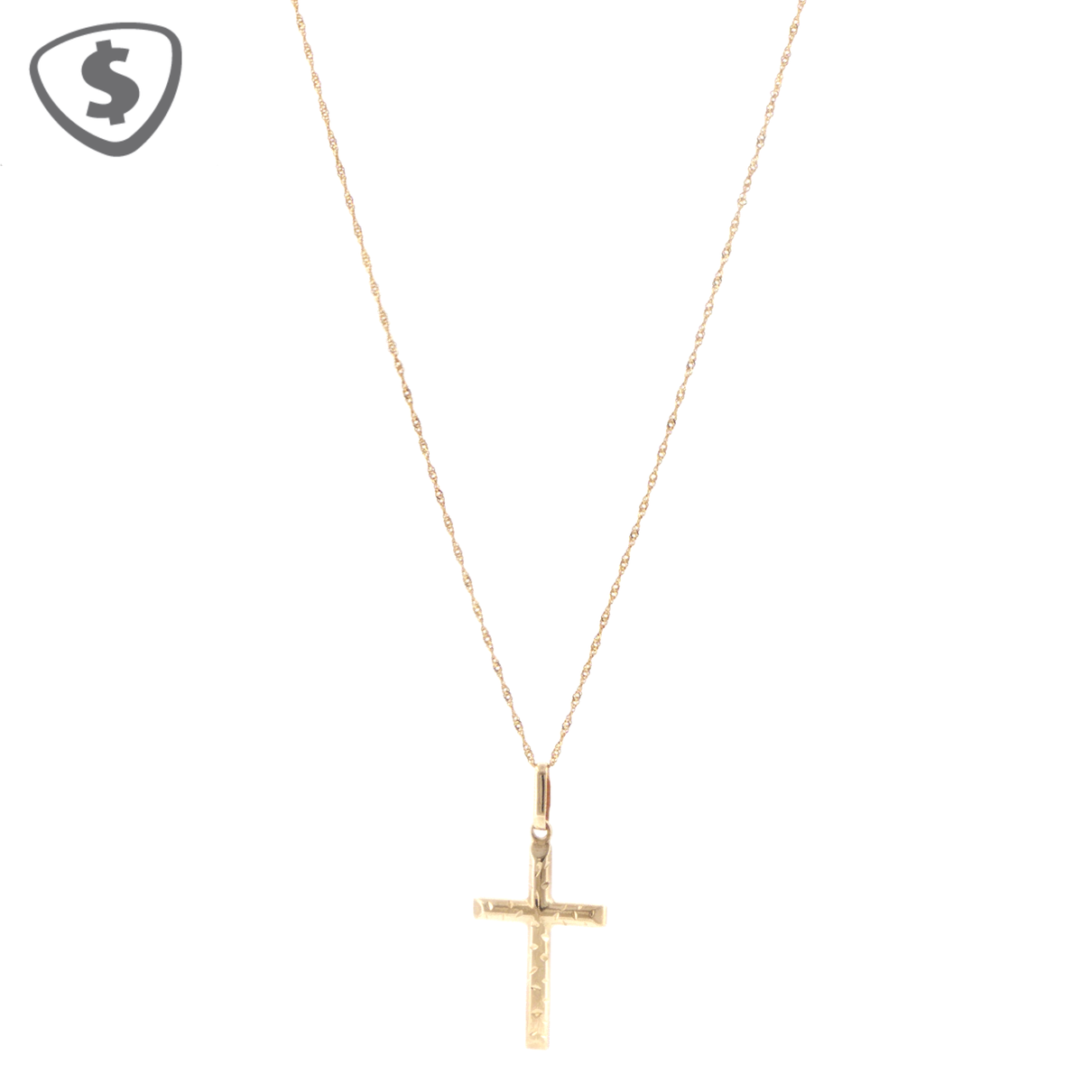 9ct Yellow Gold Textured Cross Pendant Necklace