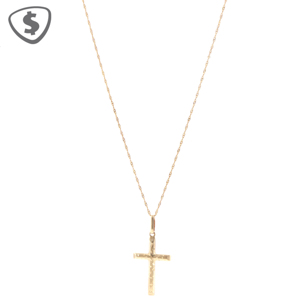 9ct Yellow Gold Textured Cross Pendant Necklace