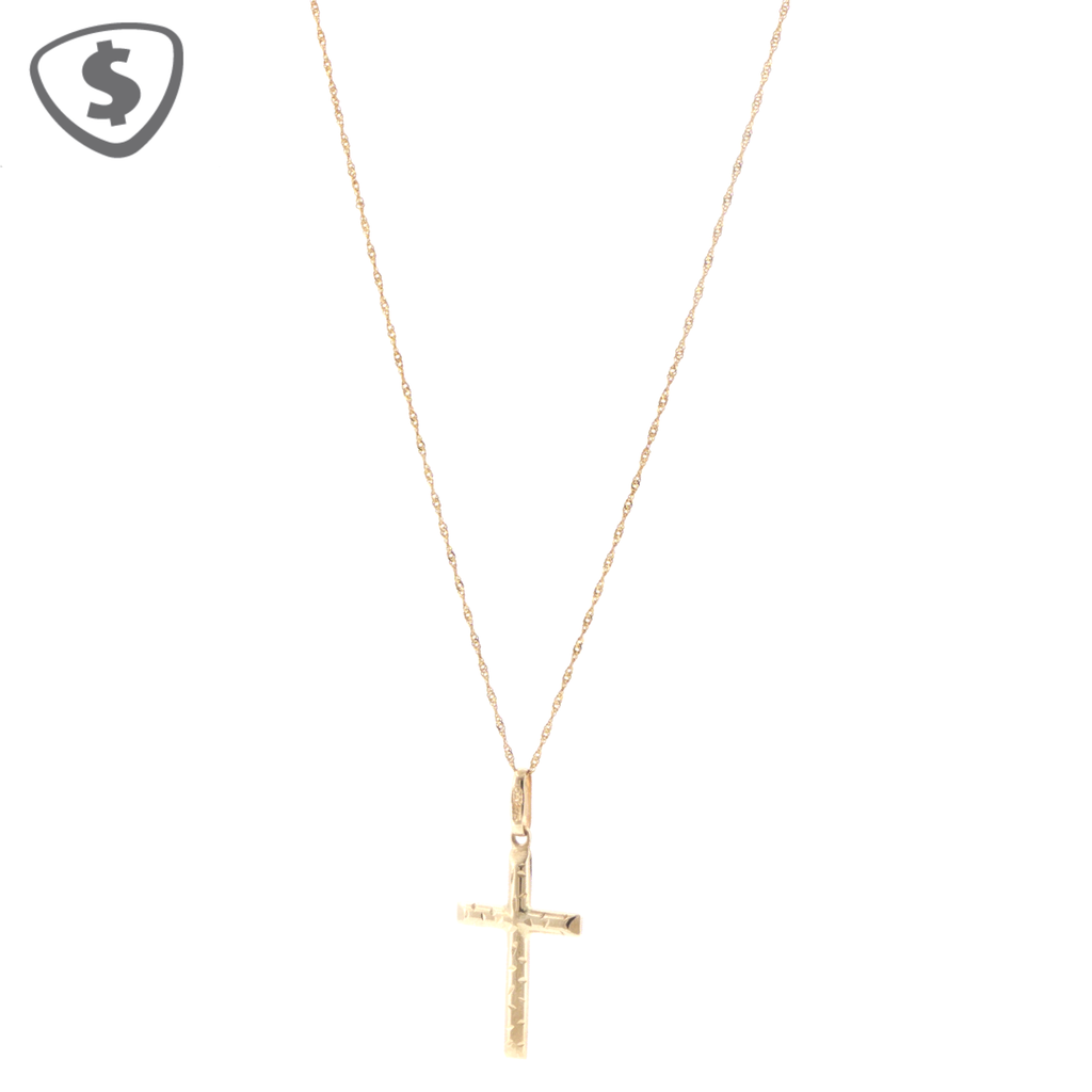 9ct Yellow Gold Textured Cross Pendant Necklace