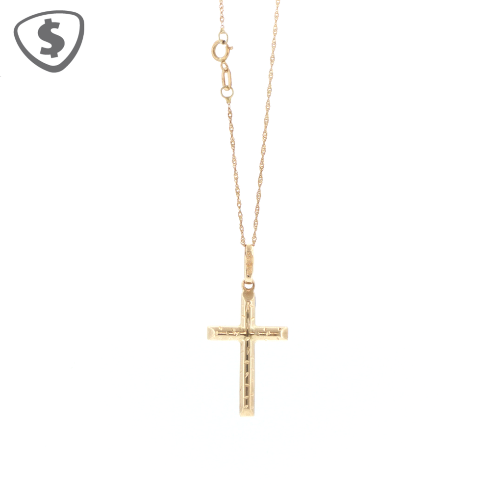 9ct Yellow Gold Textured Cross Pendant Necklace