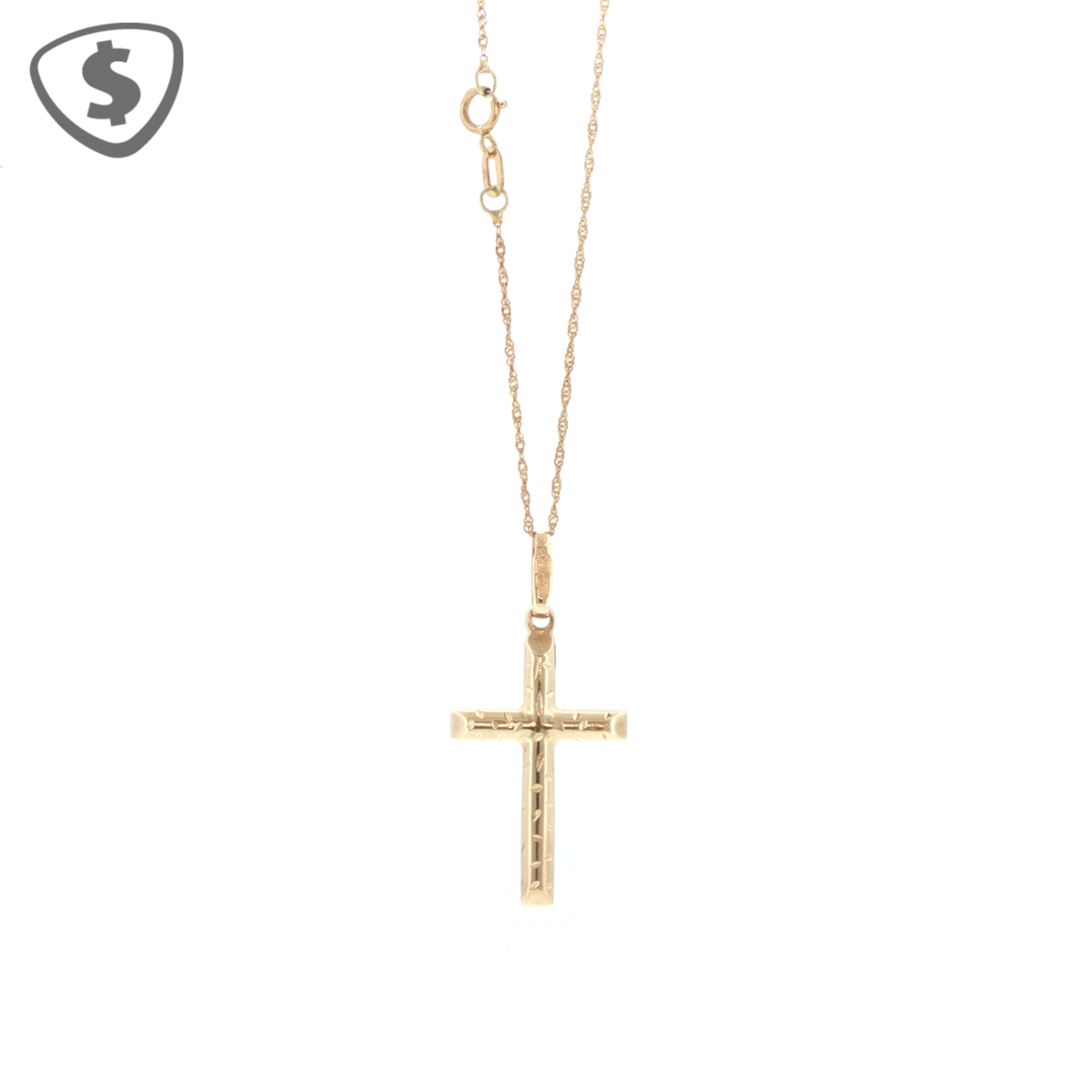 9ct Yellow Gold Textured Cross Pendant Necklace