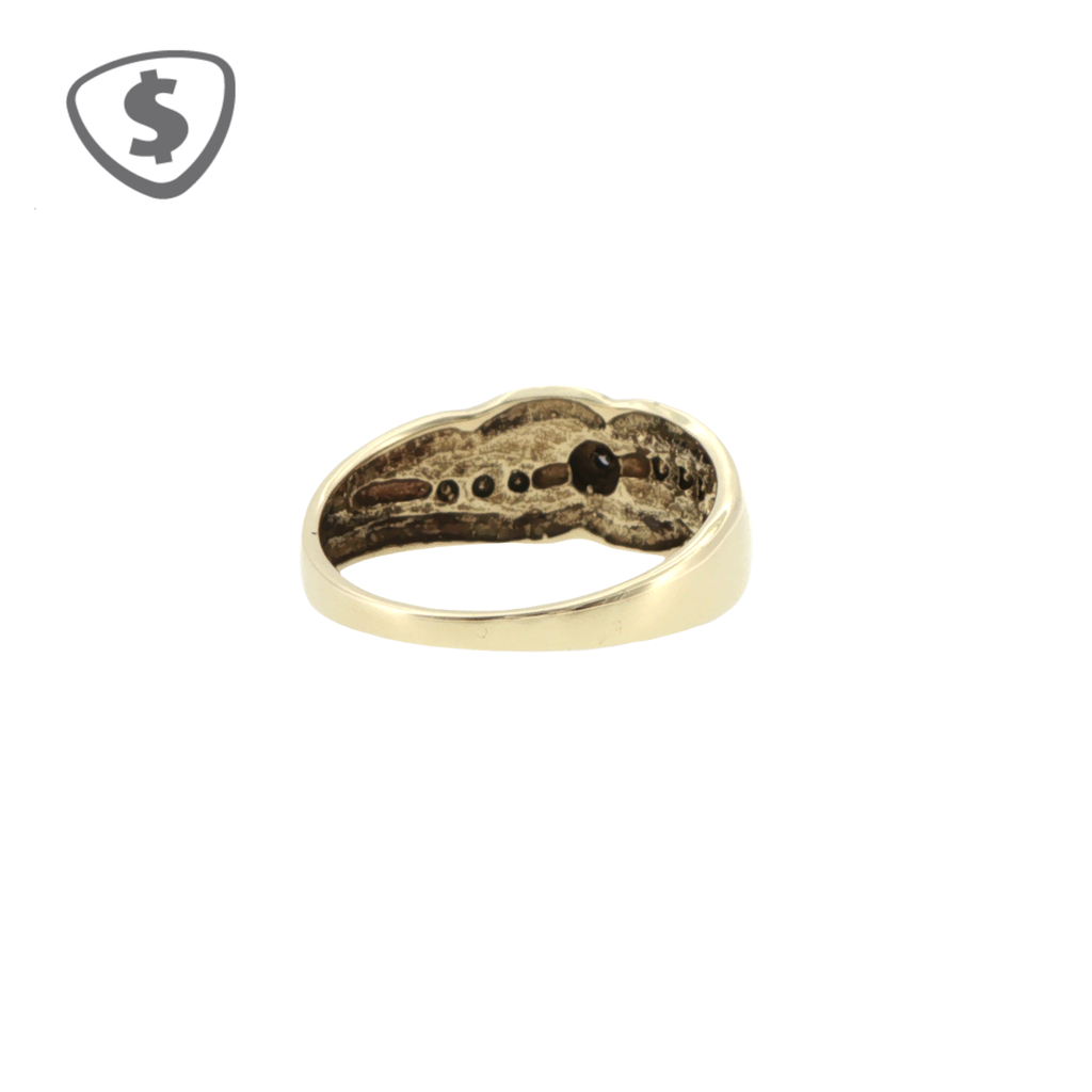 9ct Yellow Gold Diamond Signet Ring with Engraved Band