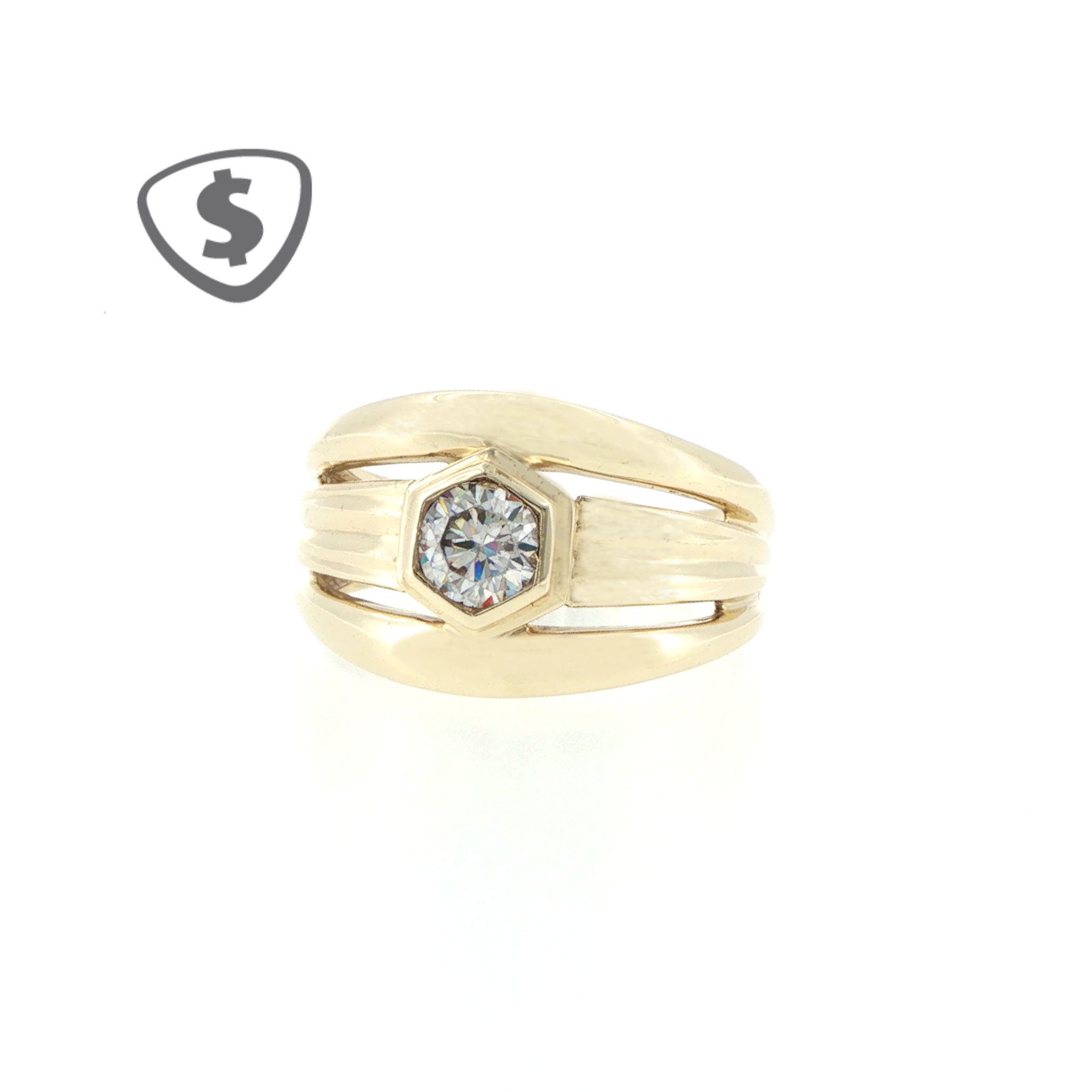 9ct Yellow Gold Split Band Hexagonal Solitaire Ring