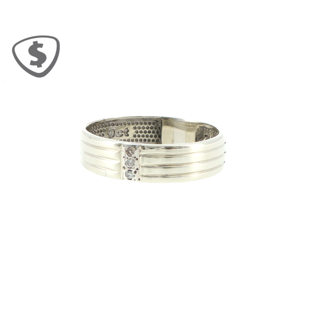 9ct White Gold Grooved Band Ring with Three Diamonds