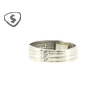 9ct White Gold Grooved Band Ring with Three Diamonds