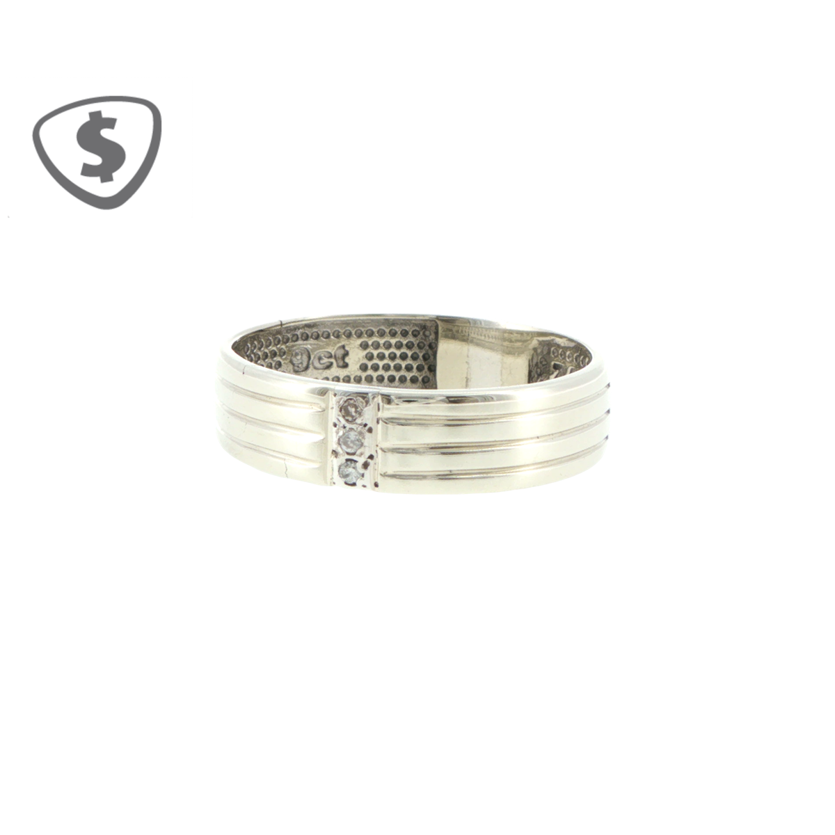 9ct White Gold Grooved Band Ring with Three Diamonds