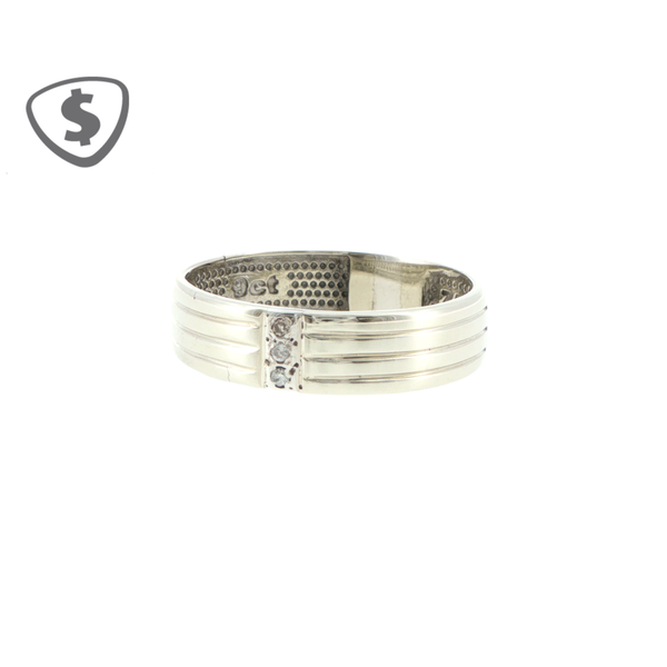 9ct White Gold Grooved Band Ring with Three Diamonds