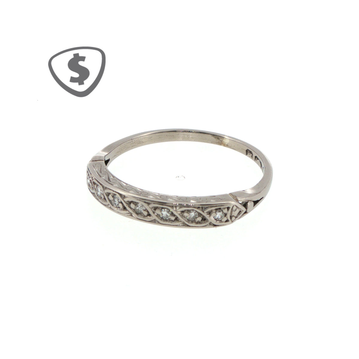 Diamond Engraved Band Ring in 18ct White Gold