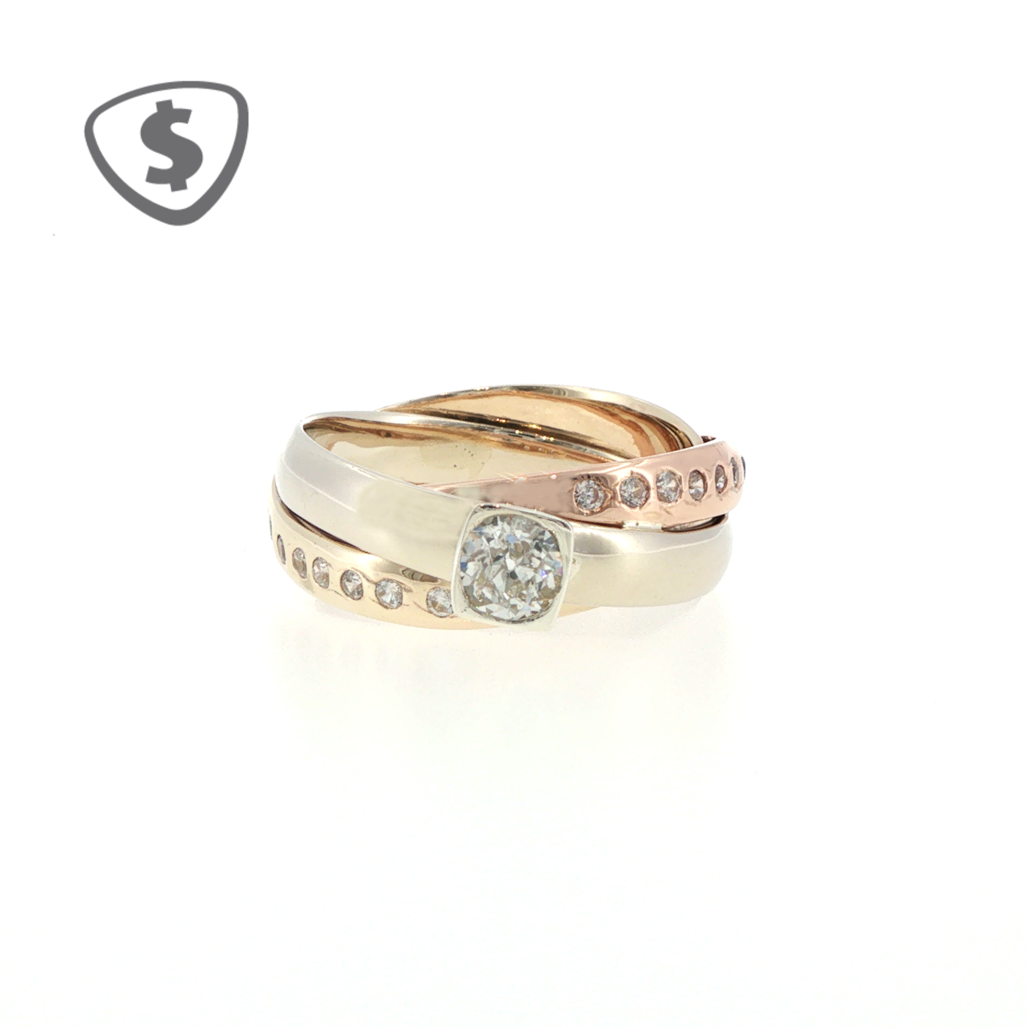 9ct Tri Colour Gold Multi Band Diamond Ring