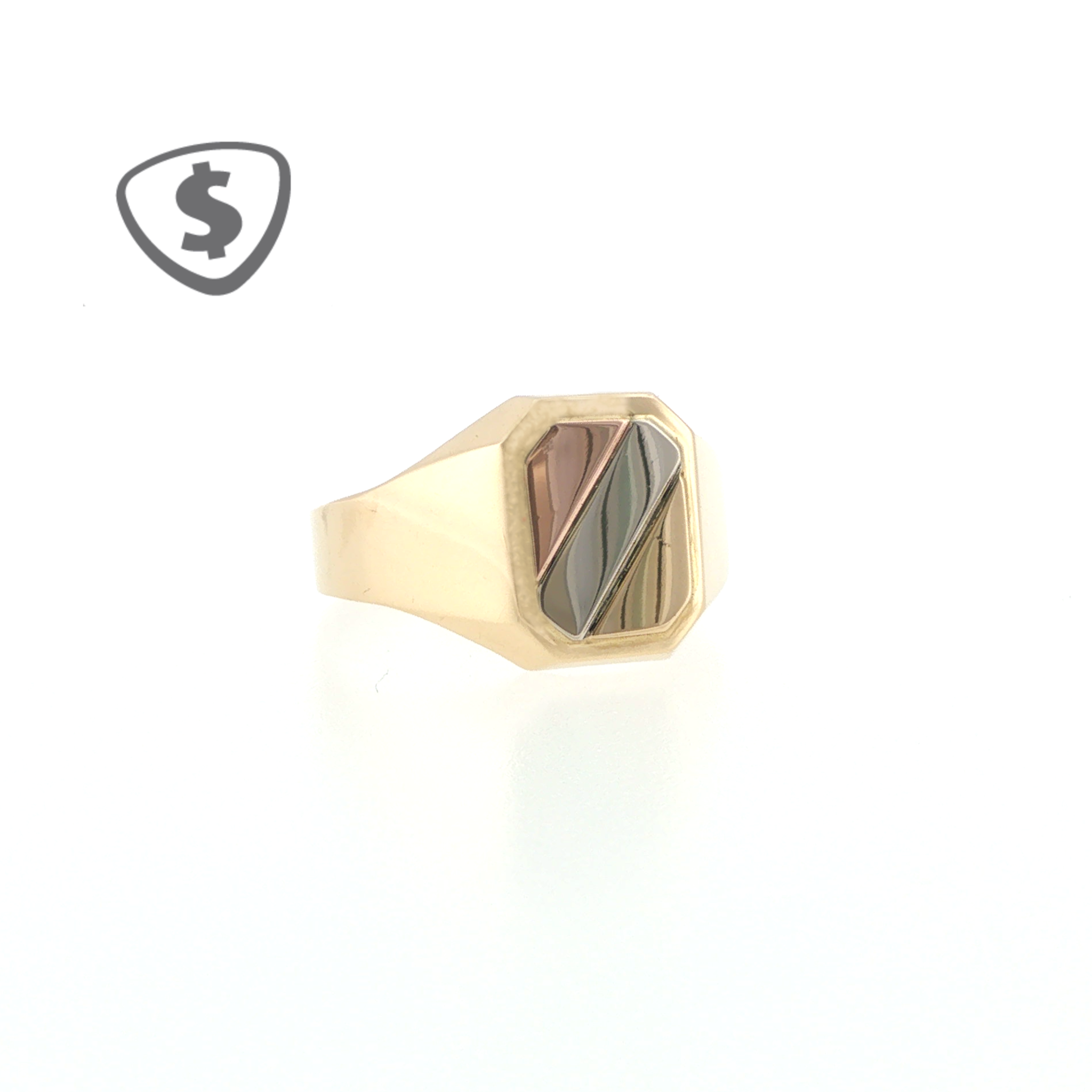 18ct Yellow Gold Tricolour Striped Octagonal Signet Ring