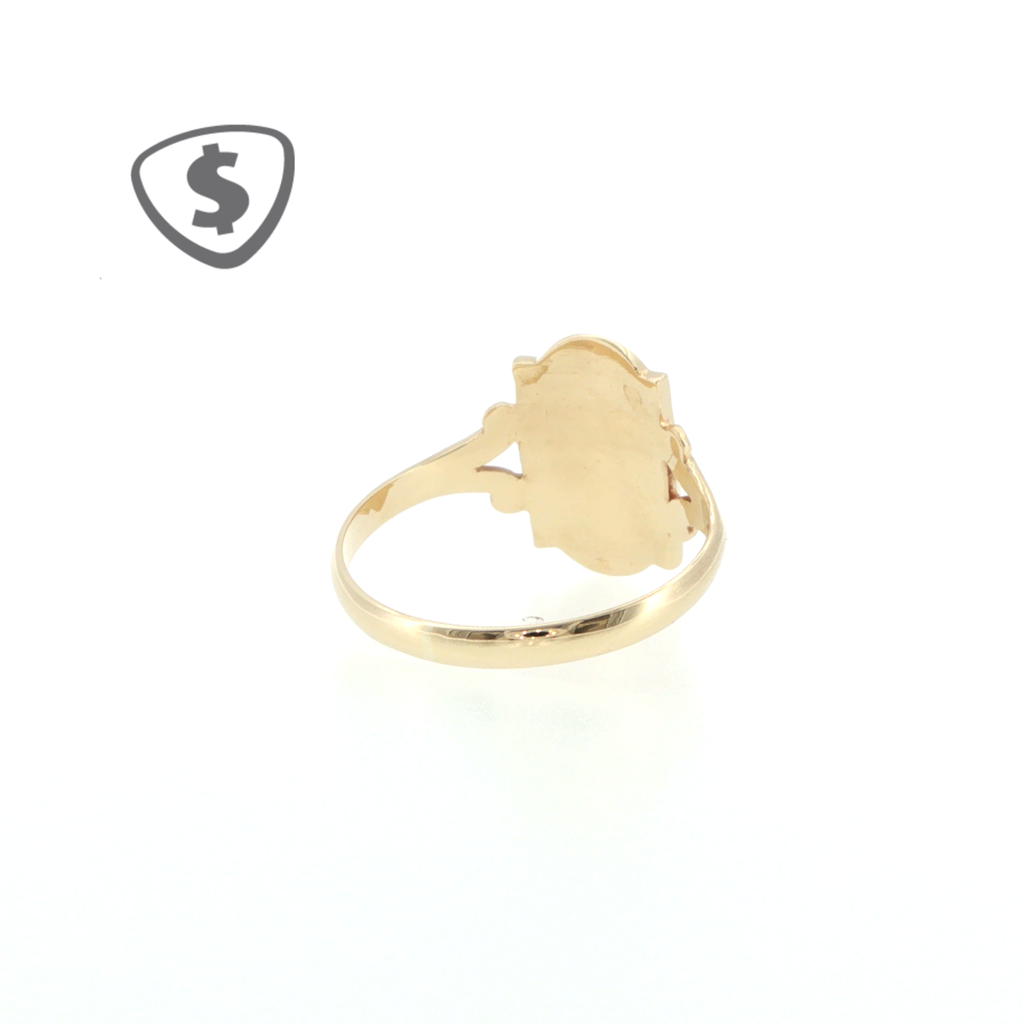 9ct Yellow Gold Floral Engraved Signet Ring with Split Shoulders