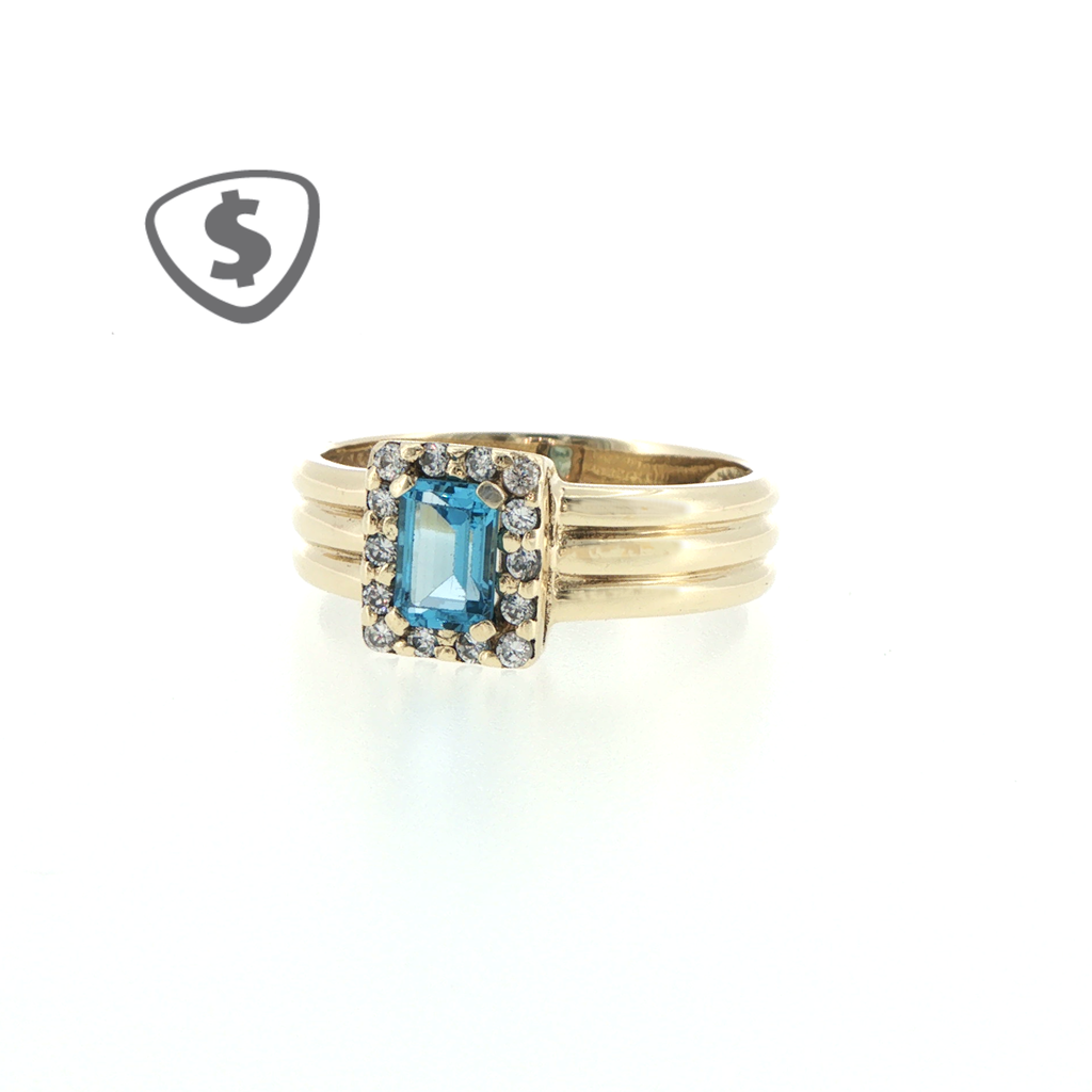 9ct Yellow Gold Blue Topaz Halo Cocktail Ring