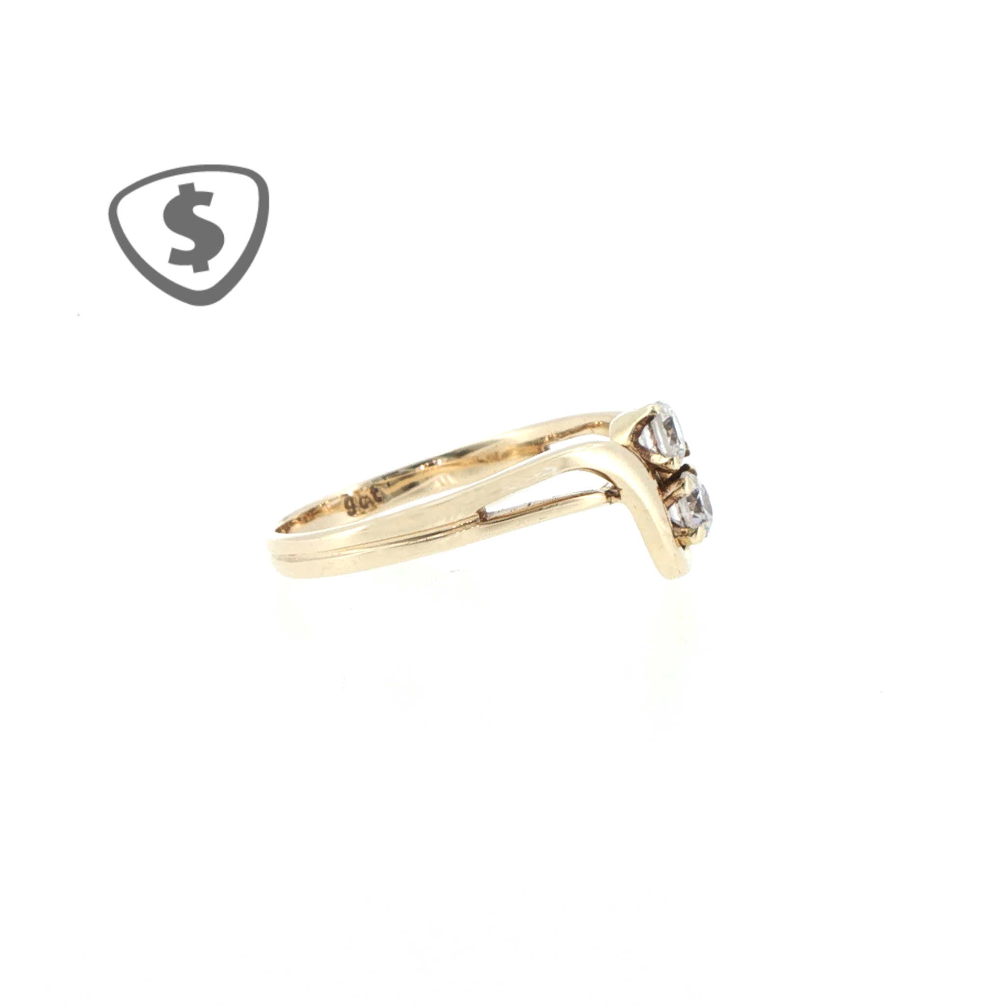 9ct Yellow Gold Curved Twin Stone Ring
