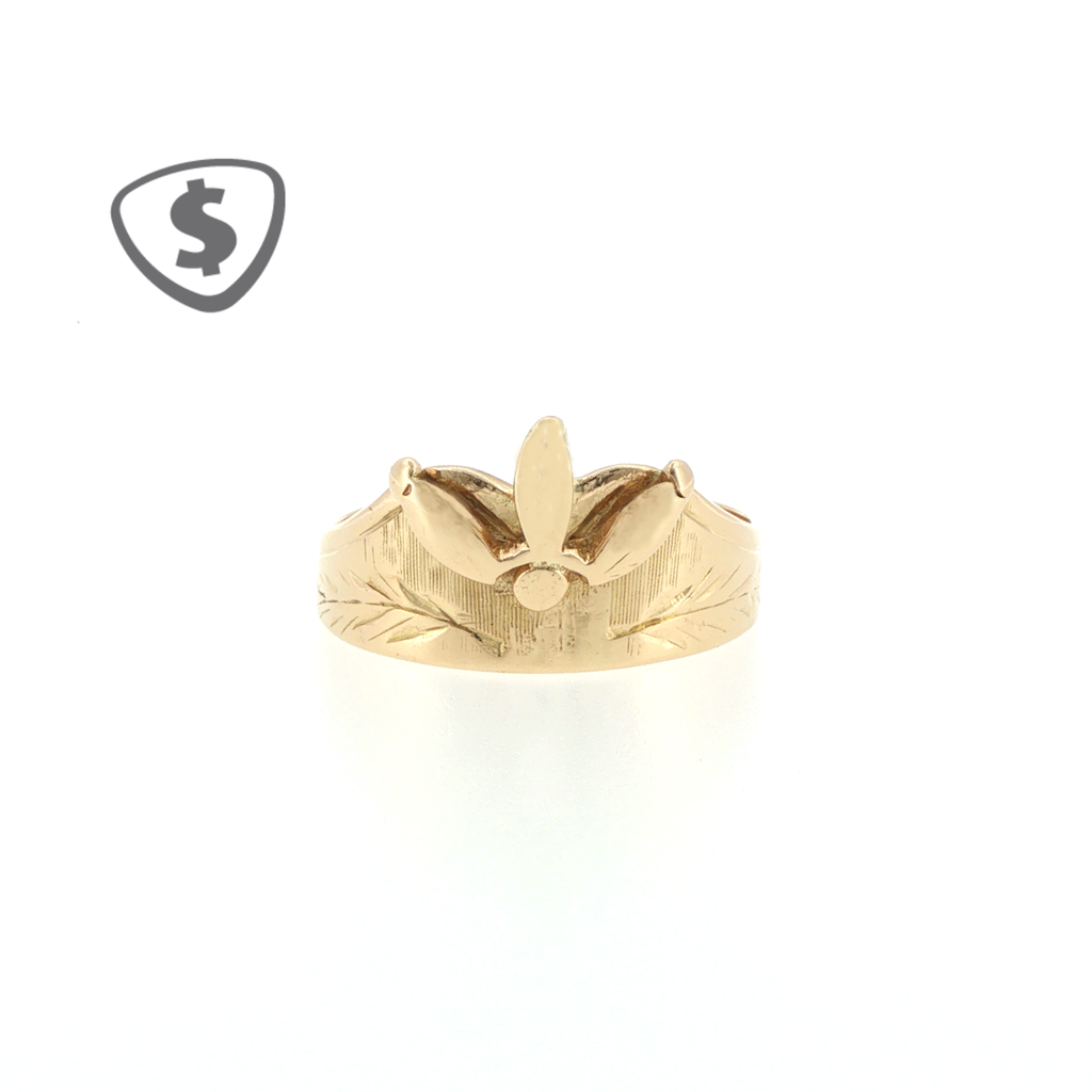 18ct Yellow Gold Floral Motif Engraved Signet Ring