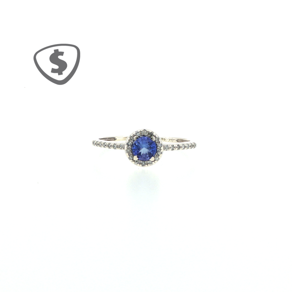 9ct White Gold Blue Cubic Zirconia Halo Ring