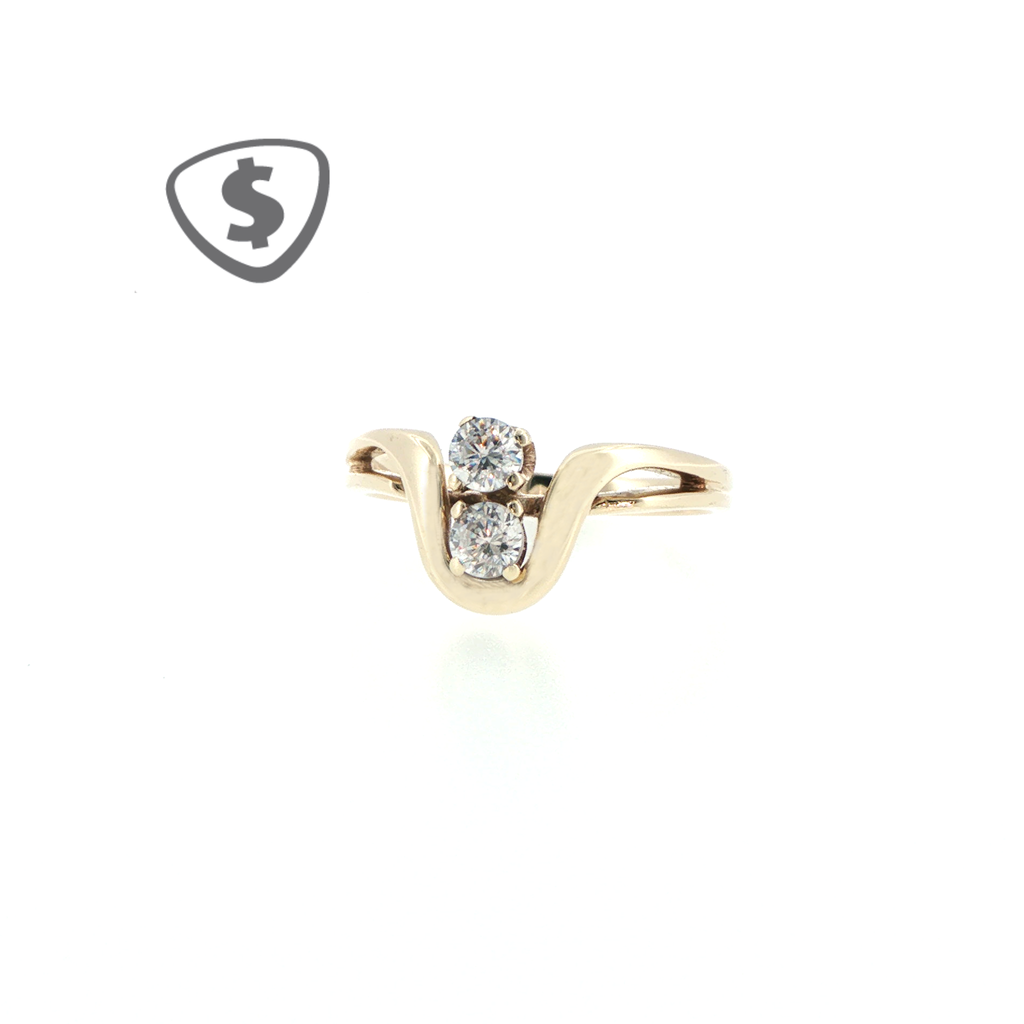 9ct Yellow Gold Curved Twin Stone Ring