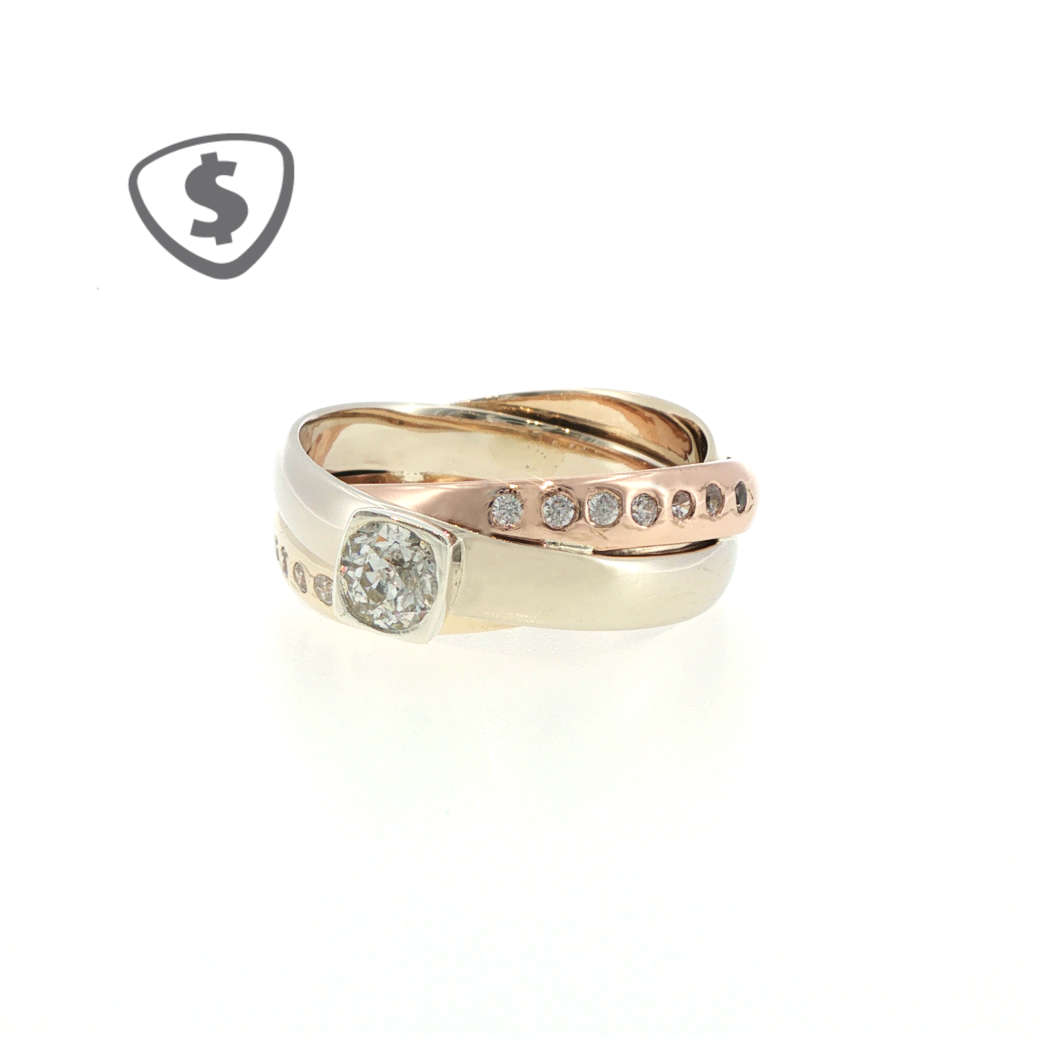 9ct Tri Colour Gold Multi Band Diamond Ring