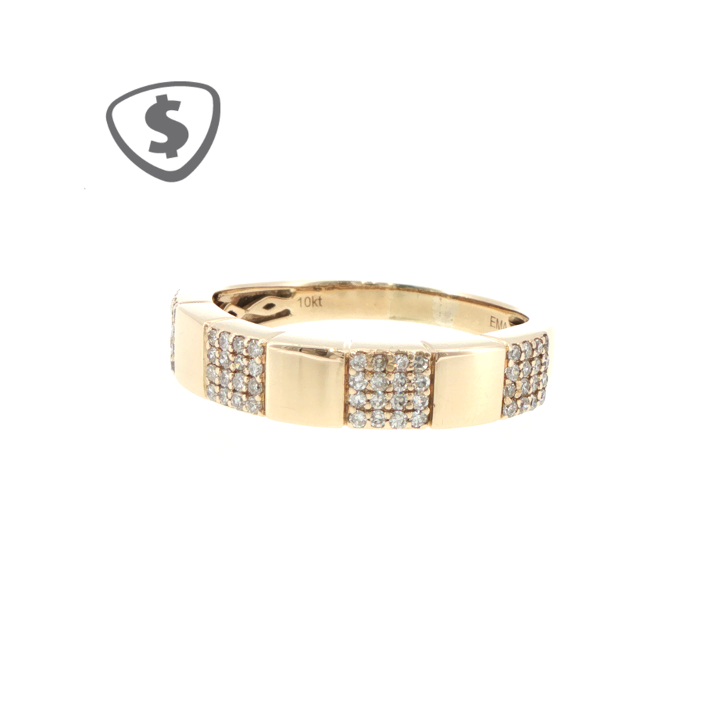 Alternating Diamond and Polished 10ct Yellow Gold Band Ring