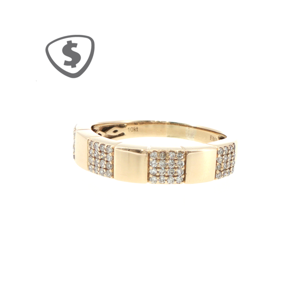 Alternating Diamond and Polished 10ct Yellow Gold Band Ring