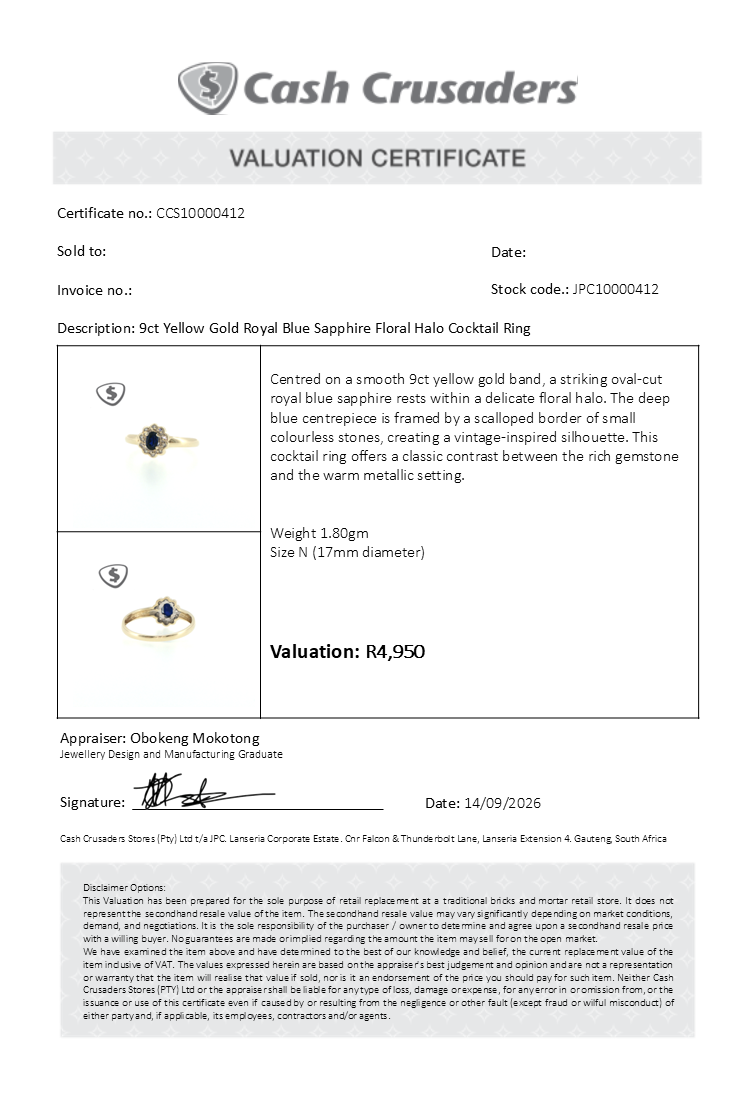 9ct Yellow Gold Royal Blue Sapphire Floral Halo Cocktail Ring