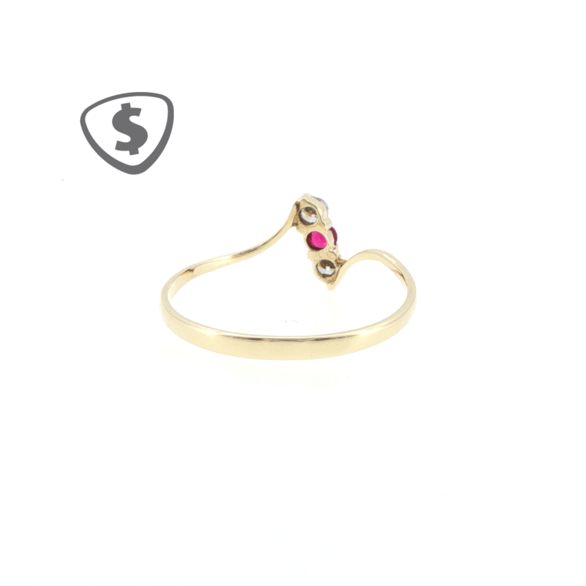 9ct Yellow Gold Ruby and Colourless Stone Bypass Ring