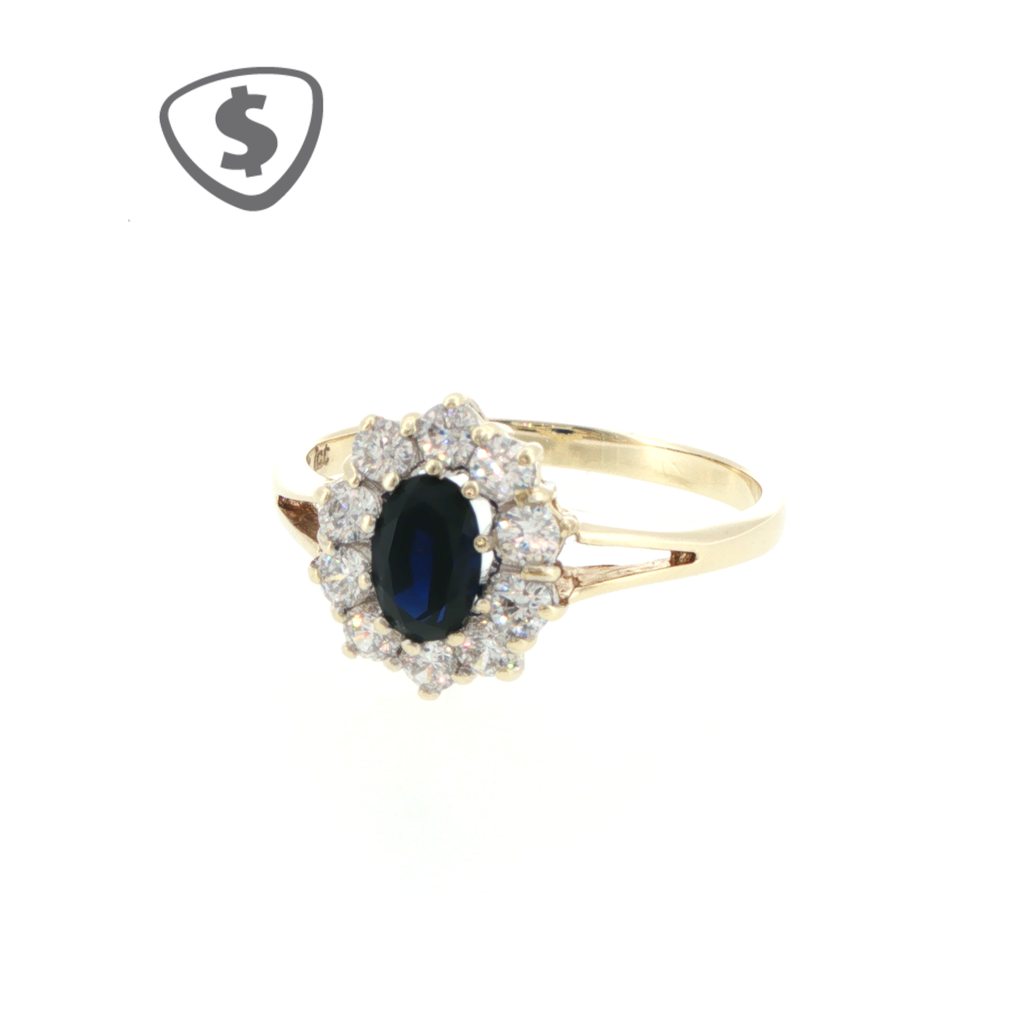 9ct Yellow Gold Deep Blue Sapphire Halo Ring