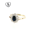 9ct Yellow Gold Deep Blue Sapphire Halo Ring